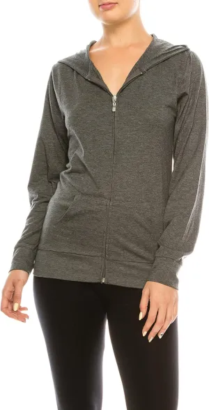 Eevee Women's Slim Fit Thin Lightweight Long Sleeve Zipped Up Hoodie Sweatshirt w/Pockets…