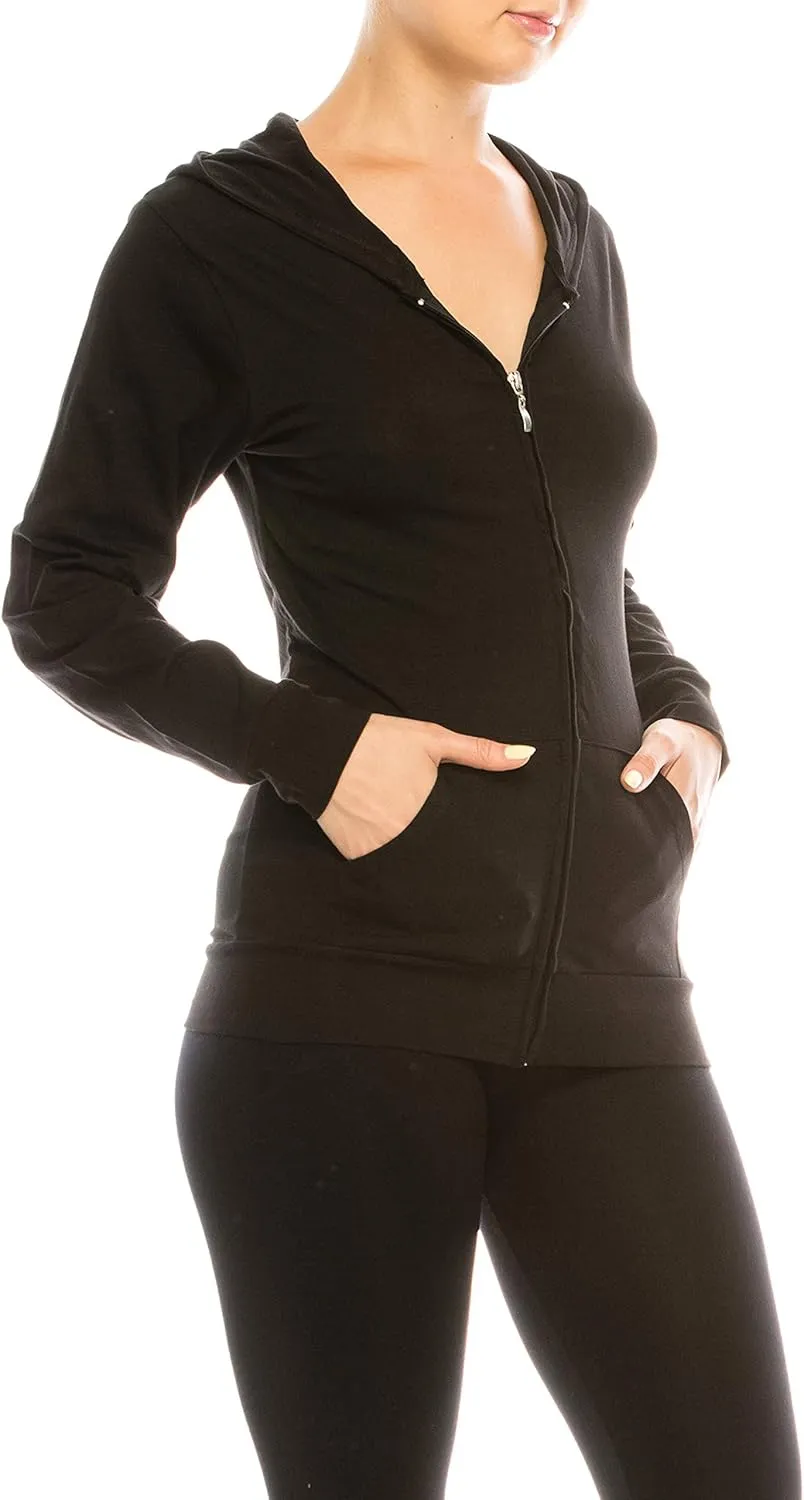 Eevee Women's Slim Fit Thin Lightweight Long Sleeve Zipped Up Hoodie Sweatshirt w/Pockets…