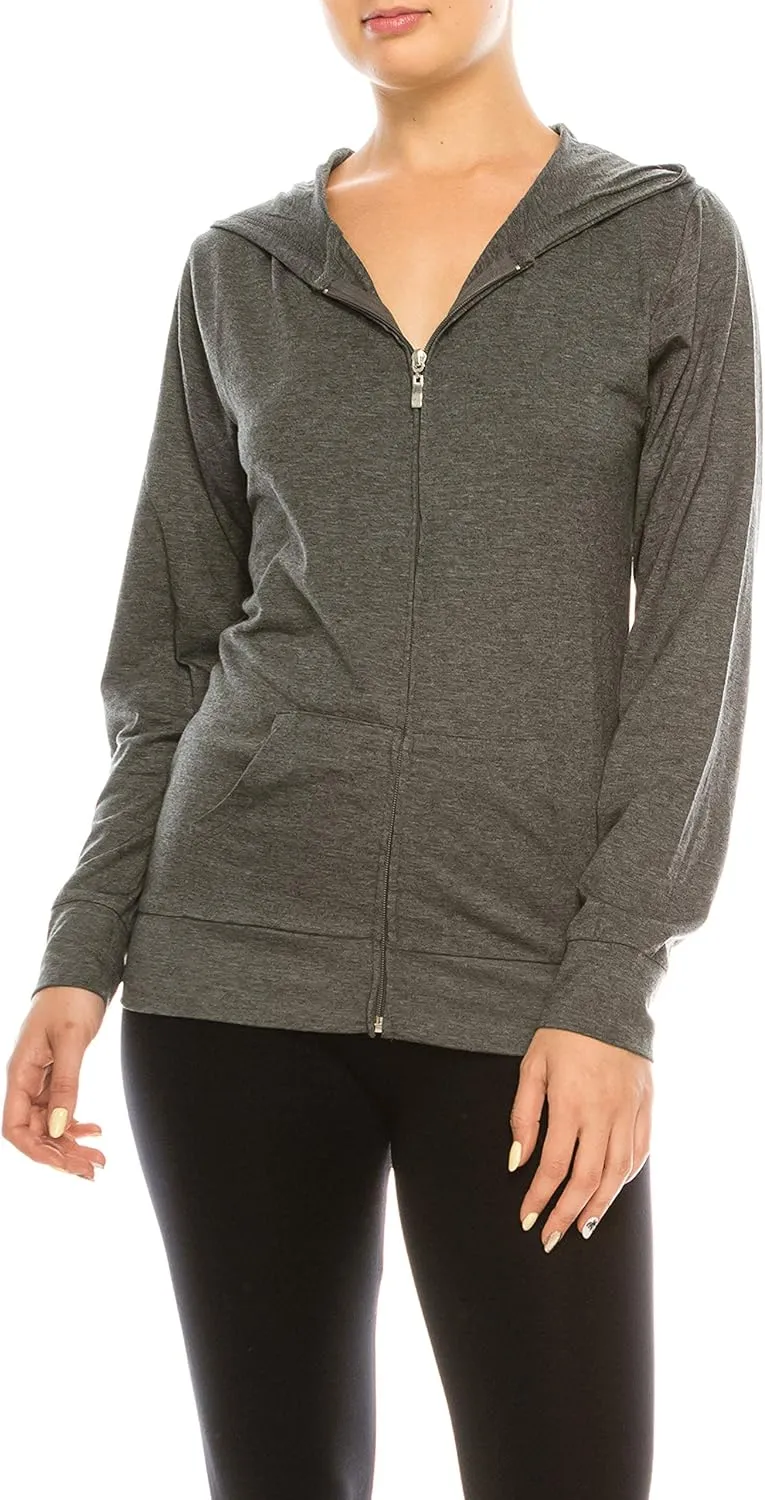 Eevee Women's Slim Fit Thin Lightweight Long Sleeve Zipped Up Hoodie Sweatshirt w/Pockets…