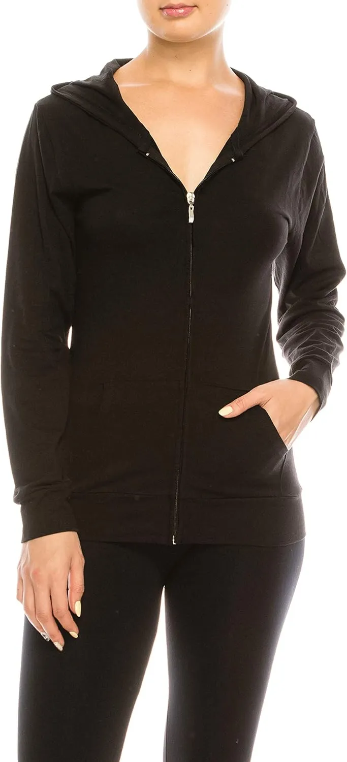 Eevee Women's Slim Fit Thin Lightweight Long Sleeve Zipped Up Hoodie Sweatshirt w/Pockets…
