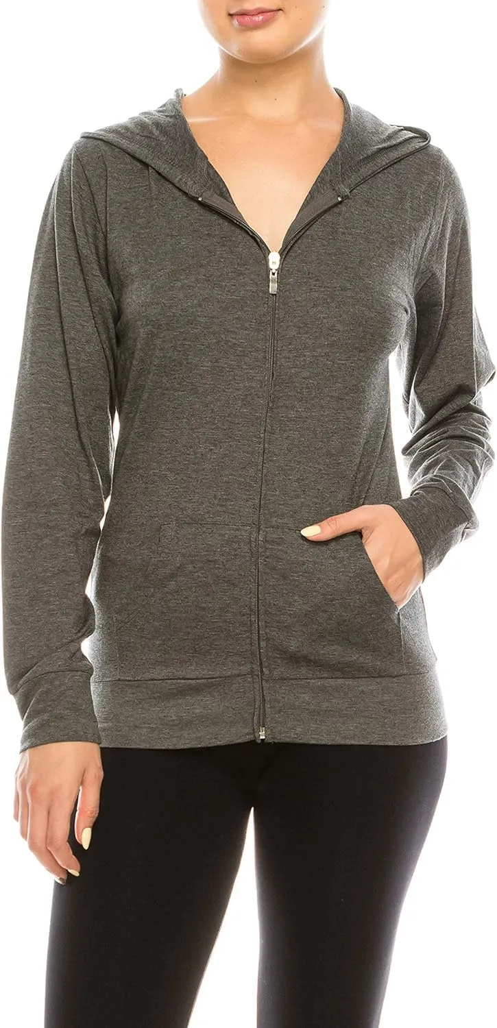 Eevee Women's Slim Fit Thin Lightweight Long Sleeve Zipped Up Hoodie Sweatshirt w/Pockets…