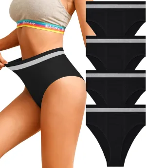Eiggam Breathable Wicking Underwear High Waist Bikini Underwear Slight Tummy Control Panty Elastic No Show Cheeky Panty Pack