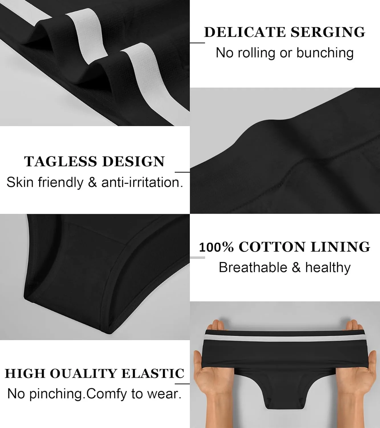 Eiggam Breathable Wicking Underwear High Waist Bikini Underwear Slight Tummy Control Panty Elastic No Show Cheeky Panty Pack