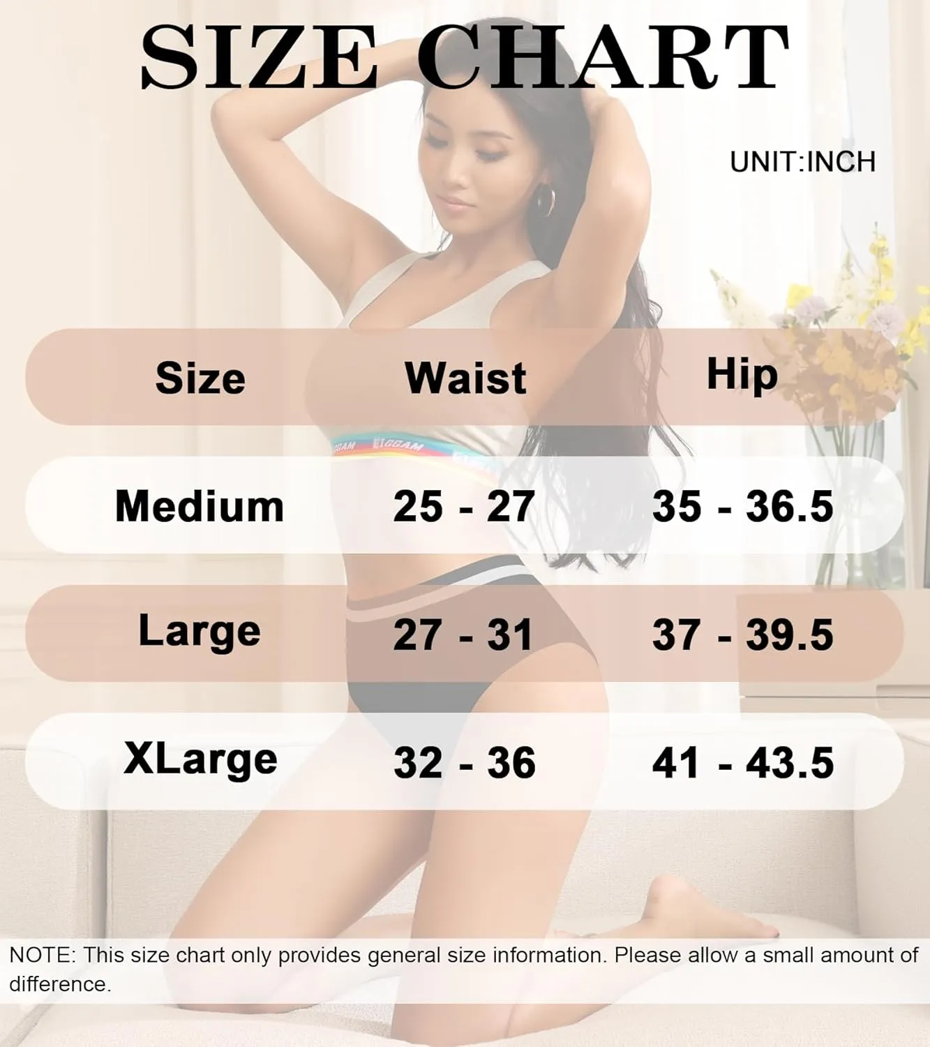 Eiggam Breathable Wicking Underwear High Waist Bikini Underwear Slight Tummy Control Panty Elastic No Show Cheeky Panty Pack