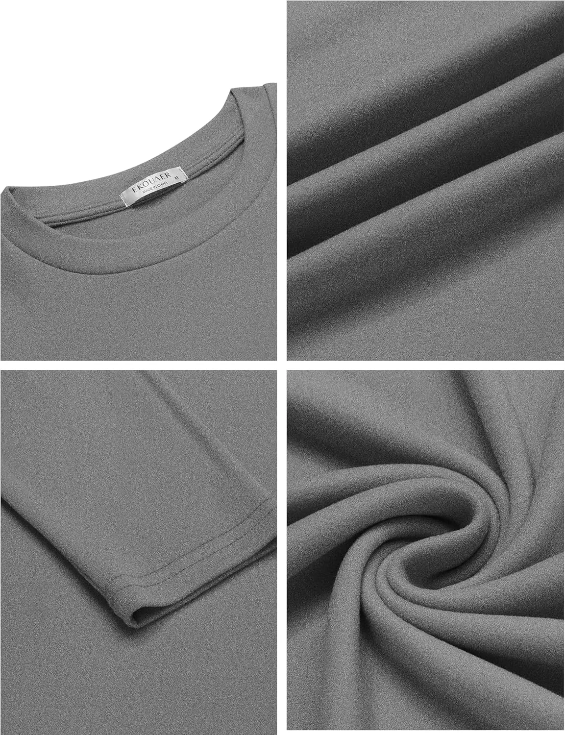 Ekouaer Mens Long Sleeve Shirts Crew Neck Fleece Thermal Undershirts Midweight Sweatshirts Soft Base Layer Pullover Tee Tops