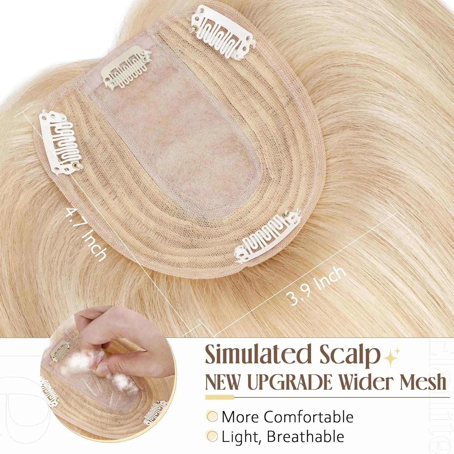 Elailite Human Hair Toppers for Women Real Human Hair Thin 4.7"x3.9" Silk Base Clip in Remy Hairpieces 8 Inch Sandy Blonde mix Bleach Blonde