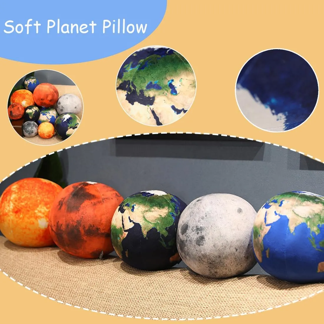 ELAINREN Soft Planet Sun Plush Toy Realistic Stuffed Space Planet Toy Cute Solar System Planet Plushie Doll Gifts/10.6''
