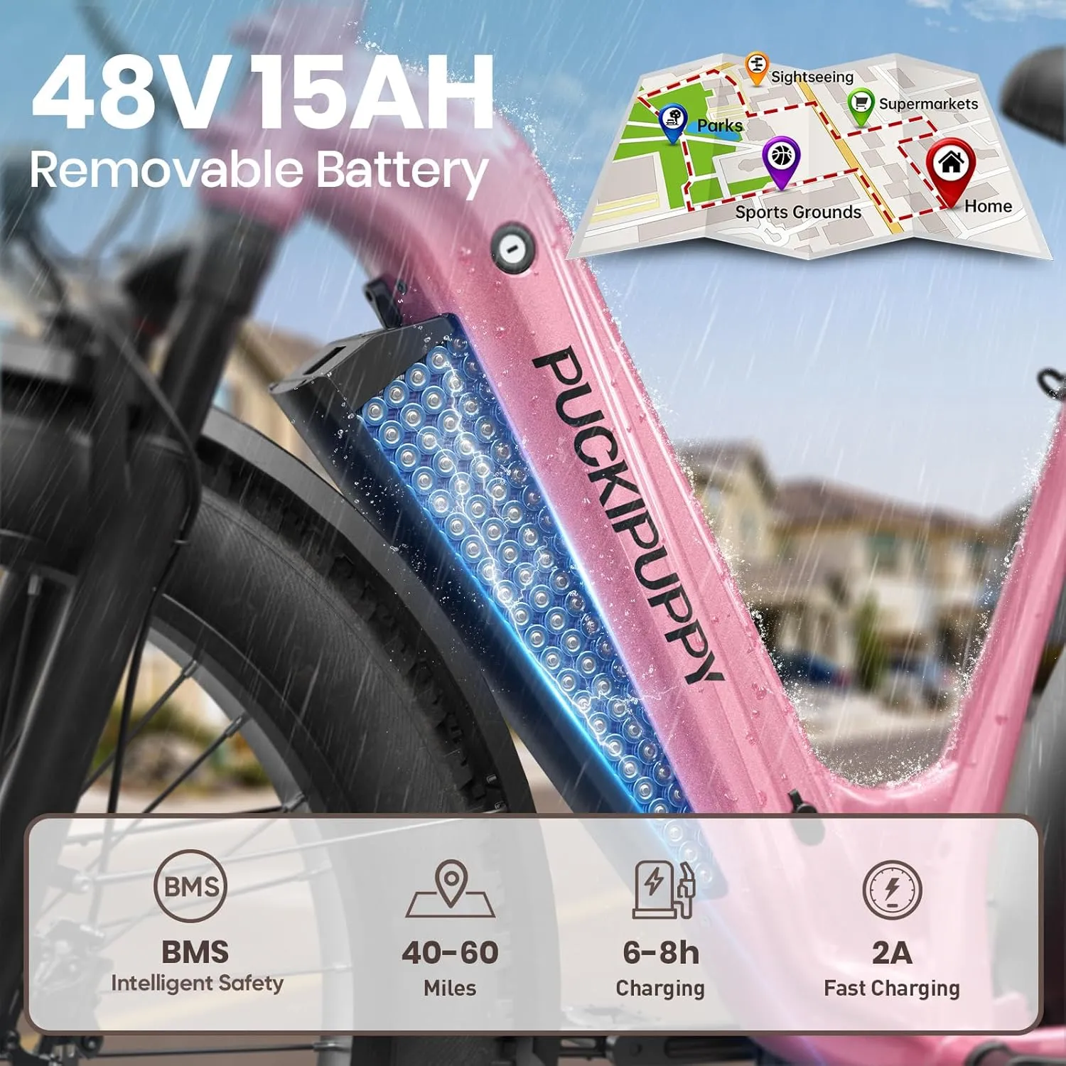 Electric Bike for Adults 960W, 26" Fat Tire, 48V 15AH Max 28MPH Off-Road Ebike, Step-Through Design Electric Mountain Hunting Bike with Rear Storage Shelf