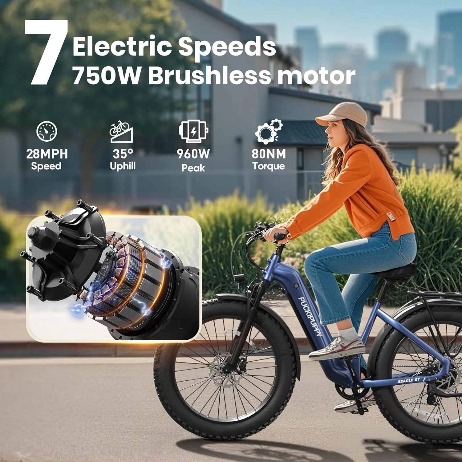 Electric Bike for Adults 960W, 26" Fat Tire, Step-Through Design Electric Mountain Hunting Bike, 48V 15AH Max 28MPH Off-Road Ebike with Rear Storage Shelf
