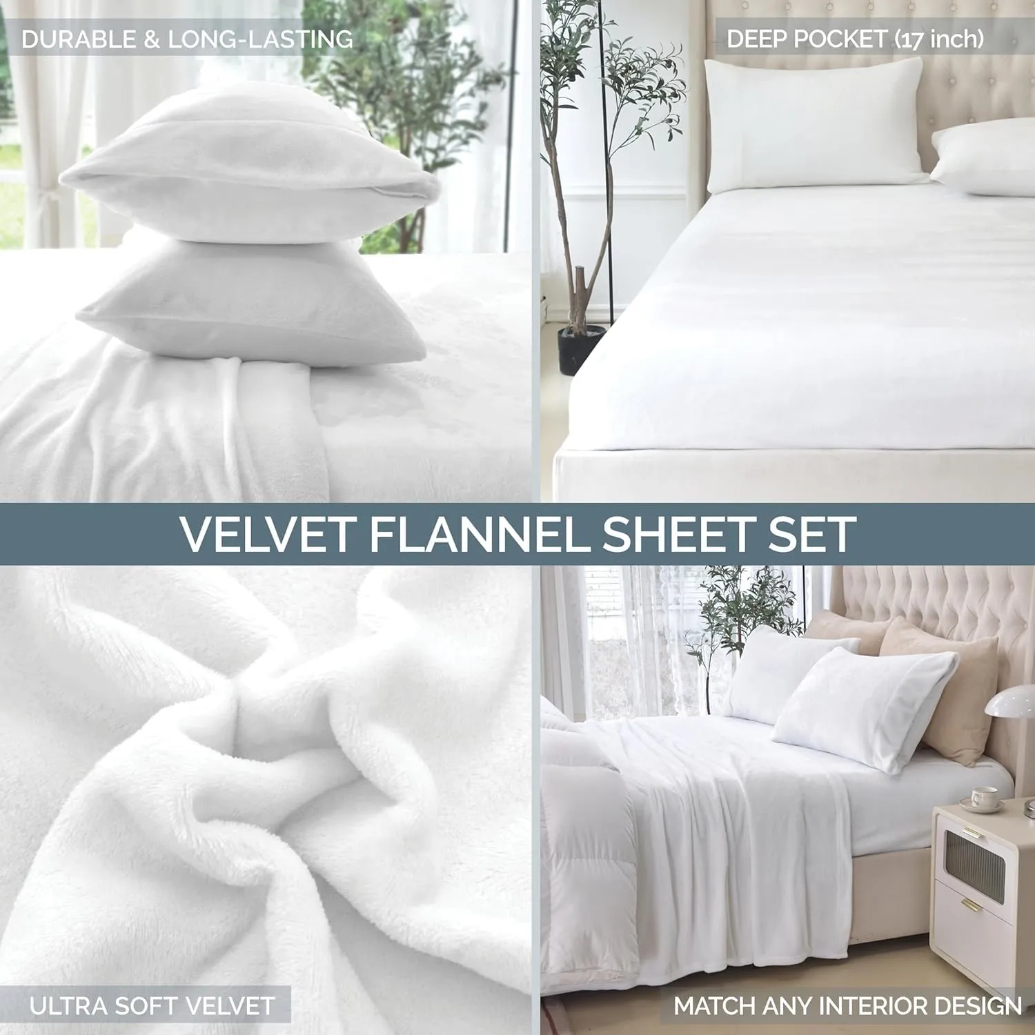 Elegant Comfort Luxuriously Soft 4-Piece Holiday Velvet Plush Flannel Sheet Set - Premium Quality - Cozy Warm, Christmas Fuzzy Velvet Flannel Fleece Deep Pocket Sheet Set - Queen, Beige Snowflake