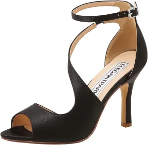 ELEGANTPARK High Heel Sandals for Women Peep Toe Ankle Straps Sandals Buckle Satin Evening Party Prom Wedding Bridal Shoes