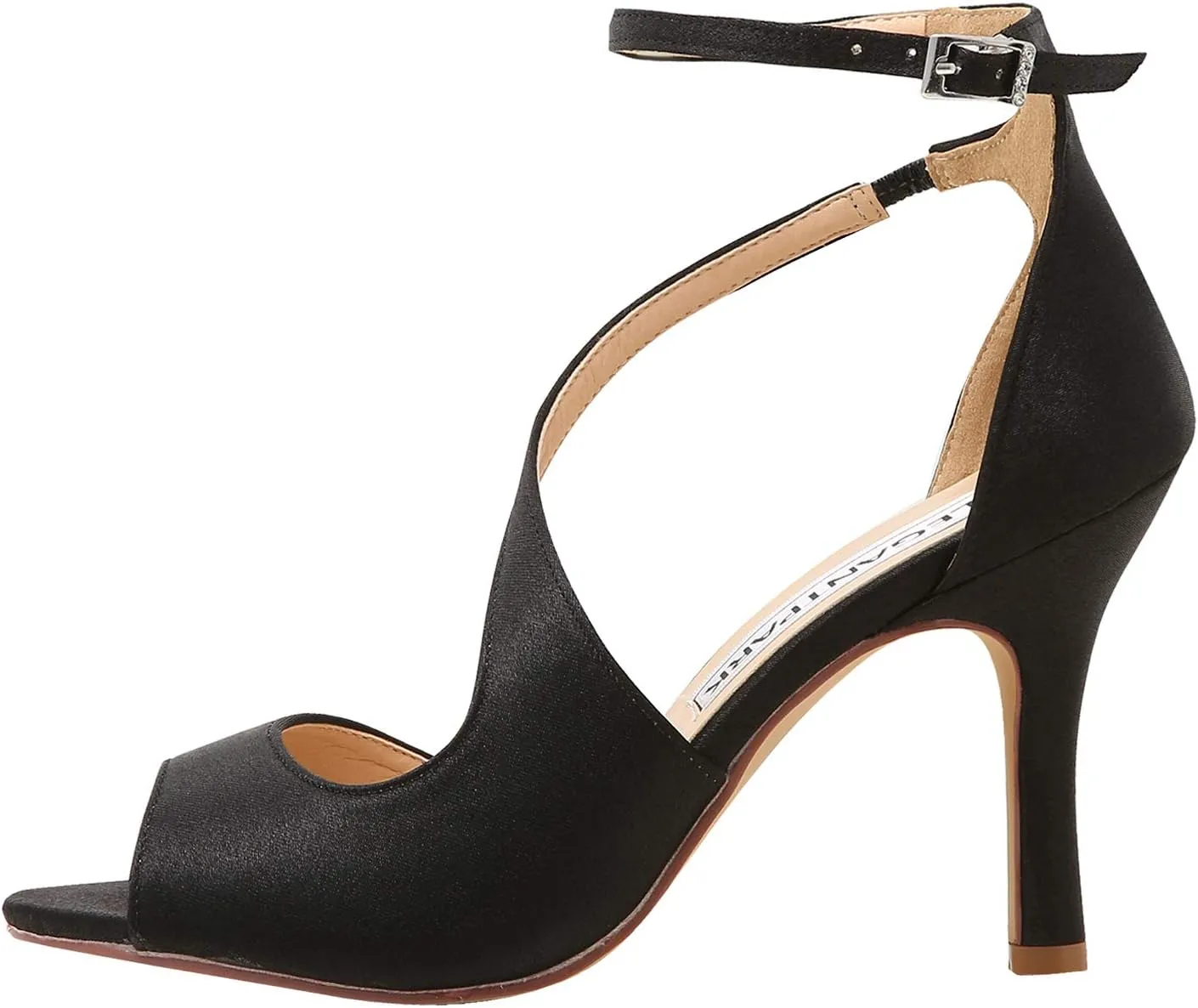 ELEGANTPARK High Heel Sandals for Women Peep Toe Ankle Straps Sandals Buckle Satin Evening Party Prom Wedding Bridal Shoes