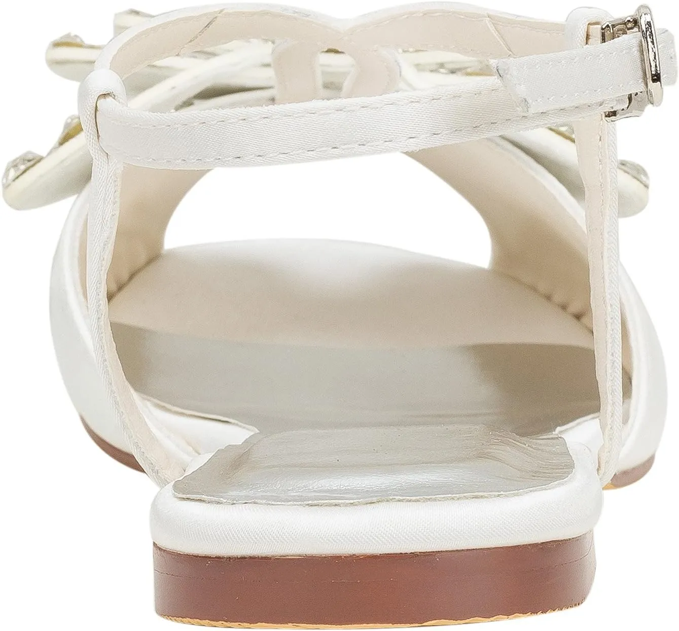 Emily Bridal Ivory Wedding Shoes Silk Peep Toe Butterfly Rhinestones Beaded Flat Sandals