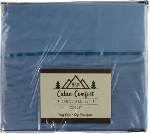 Everything Summer Camp Comfort - Cabin Sheet for Camping and RV - Fits All Cot Size Beds - 72 x 28 Inches - Super Soft (3 Piece Set: Fitted, Flat, Pillowcase), Dusty Blue