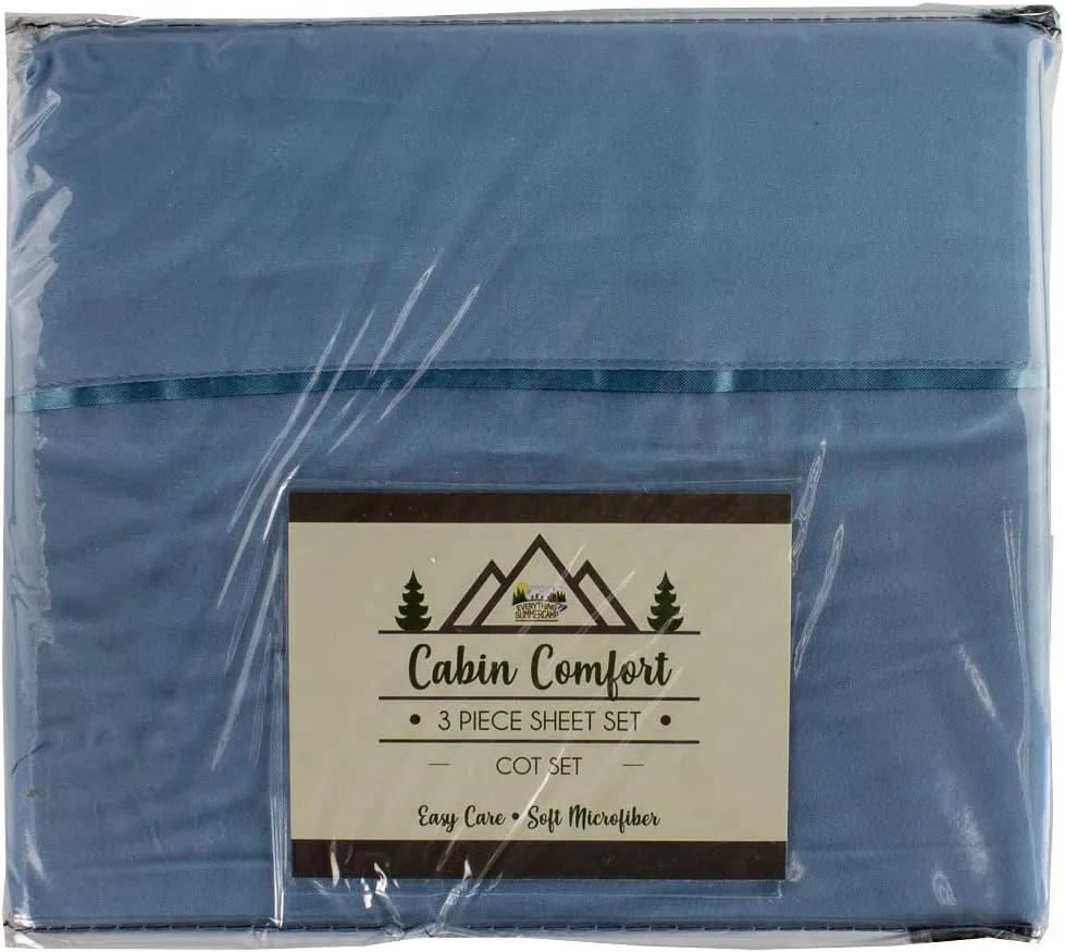 Everything Summer Camp Comfort - Cabin Sheet for Camping and RV - Fits All Cot Size Beds - 72 x 28 Inches - Super Soft (3 Piece Set: Fitted, Flat, Pillowcase), Dusty Blue