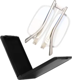 Evolved Folding Reading Glasses For Women Men Blue Light Blocking Anti UV Eyestrain Foldable Portable Compact Readers with Flat Hard Case Pocket Computer glasses, 1.0 CLEAR