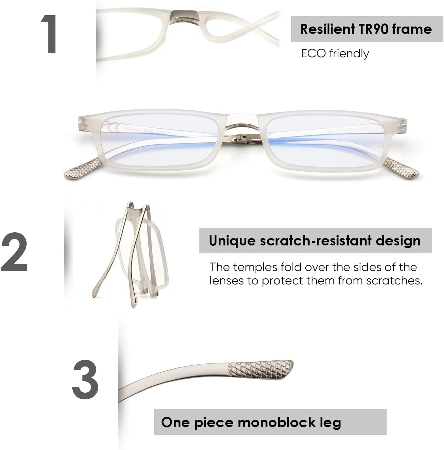 Evolved Folding Reading Glasses For Women Men Blue Light Blocking Anti UV Eyestrain Foldable Portable Compact Readers with Flat Hard Case Pocket Computer glasses, 1.0 CLEAR