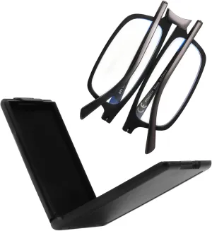 Evolved Folding Reading Glasses For Women Men Blue Light Blocking Anti UV Eyestrain Foldable Portable Compact Readers with Flat Hard Case Pocket Computer glasses 2.75 BLACK