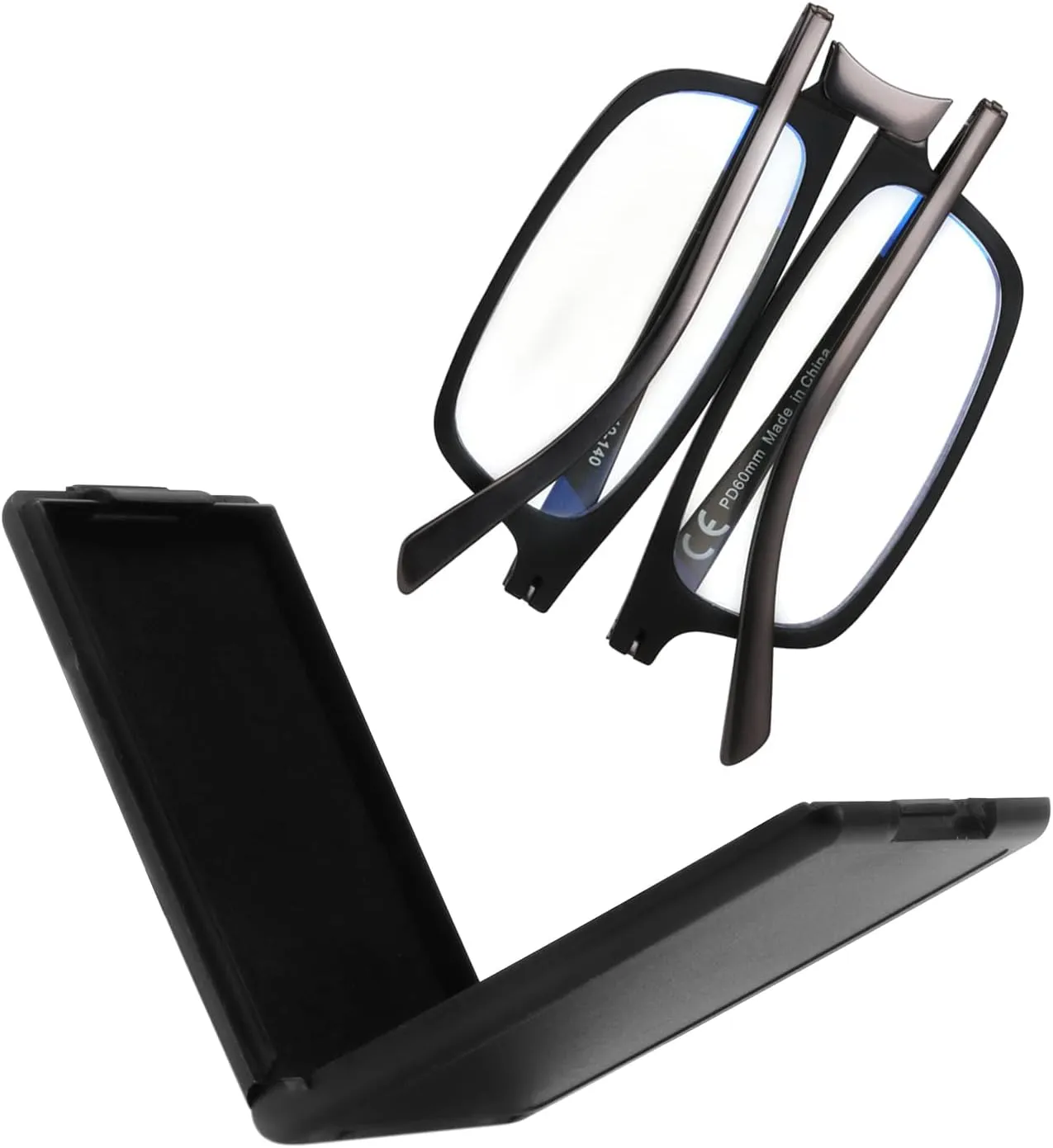 Evolved Folding Reading Glasses For Women Men Blue Light Blocking Anti UV Eyestrain Foldable Portable Compact Readers with Flat Hard Case Pocket Computer glasses 2.75 BLACK