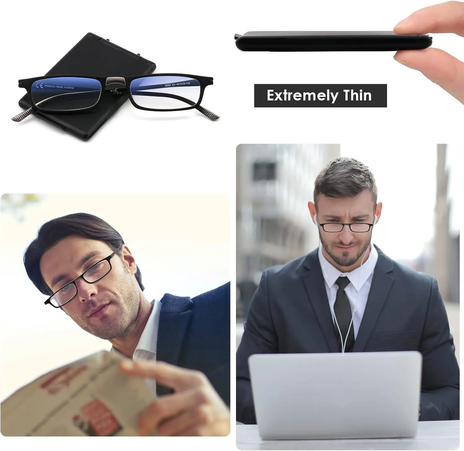 Evolved Folding Reading Glasses For Women Men Blue Light Blocking Anti UV Eyestrain Foldable Portable Compact Readers with Flat Hard Case Pocket Computer glasses 2.75 BLACK