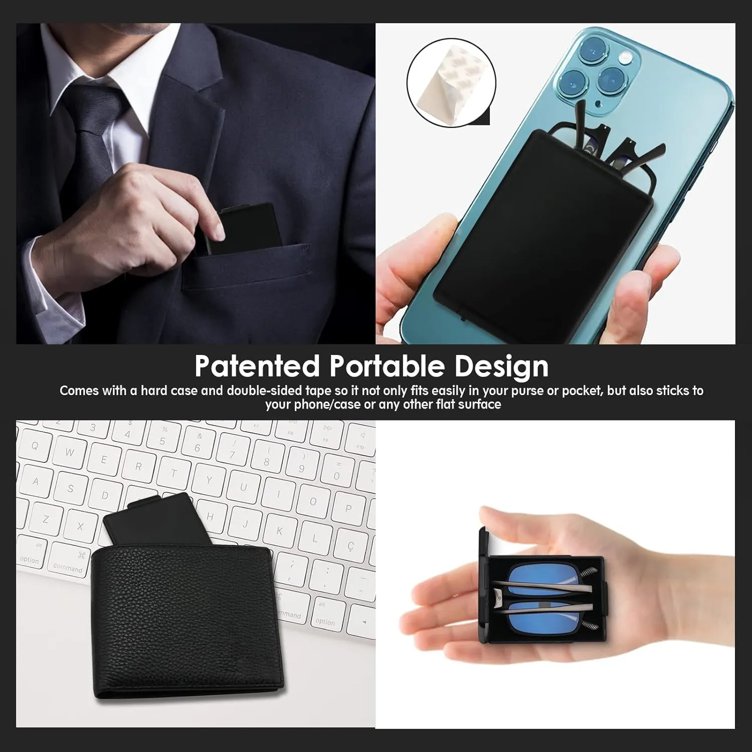 Evolved Folding Reading Glasses For Women Men Blue Light Blocking Anti UV Eyestrain Foldable Portable Compact Readers with Flat Hard Case Pocket Computer glasses 2.75 BLACK