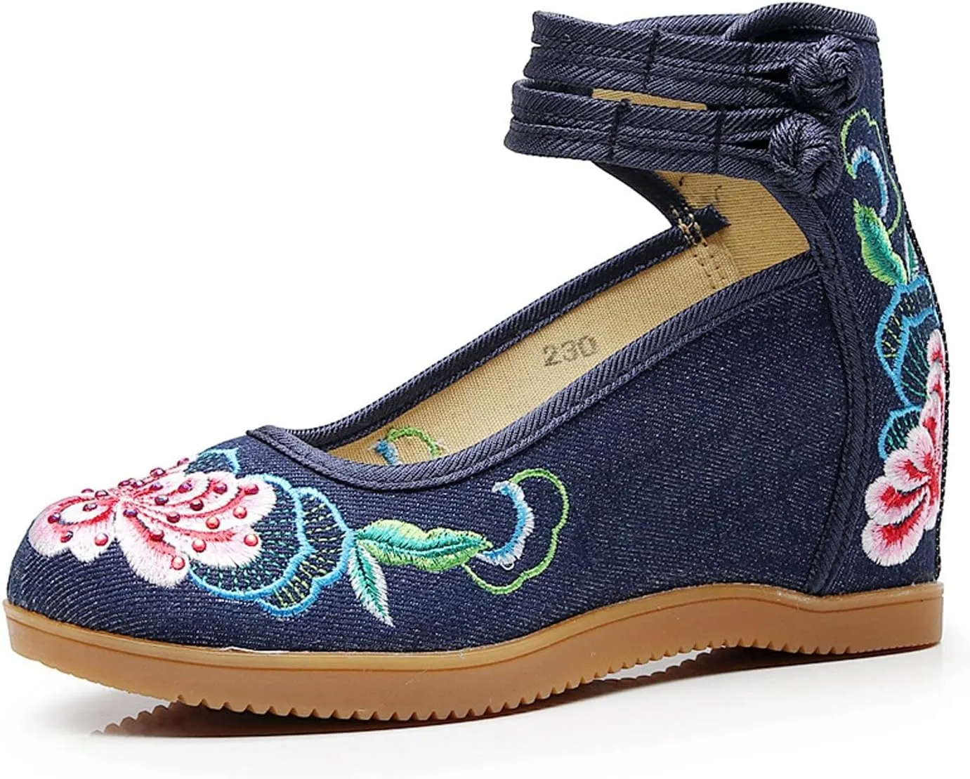 Exquisite Embroidered Ankle Strap Wedge Shoes Casual Walking Sandals Soft Dress Bridal Wedding Dance Shoes For Women