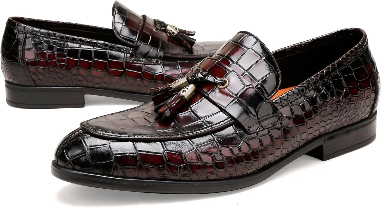 Fashion Leather Dress Shoes for Mens, Premium Formal Alligator Printed Classic Dress Loafer Shoe Business Slip On Penny Shoes for Men