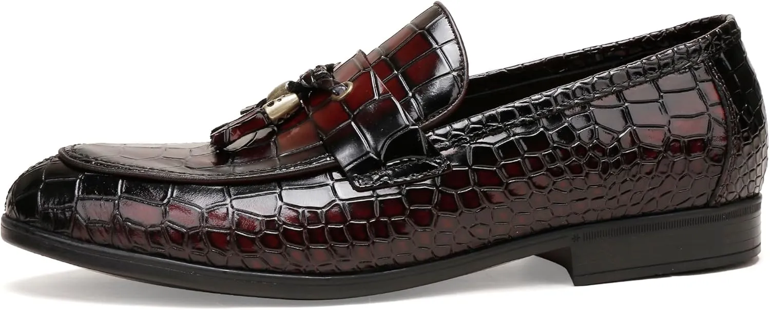 Fashion Leather Dress Shoes for Mens, Premium Formal Alligator Printed Classic Dress Loafer Shoe Business Slip On Penny Shoes for Men