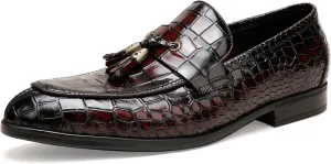 Fashion Leather Dress Shoes for Mens, Premium Formal Alligator Printed Classic Dress Loafer Shoe Business Slip On Penny Shoes for Men