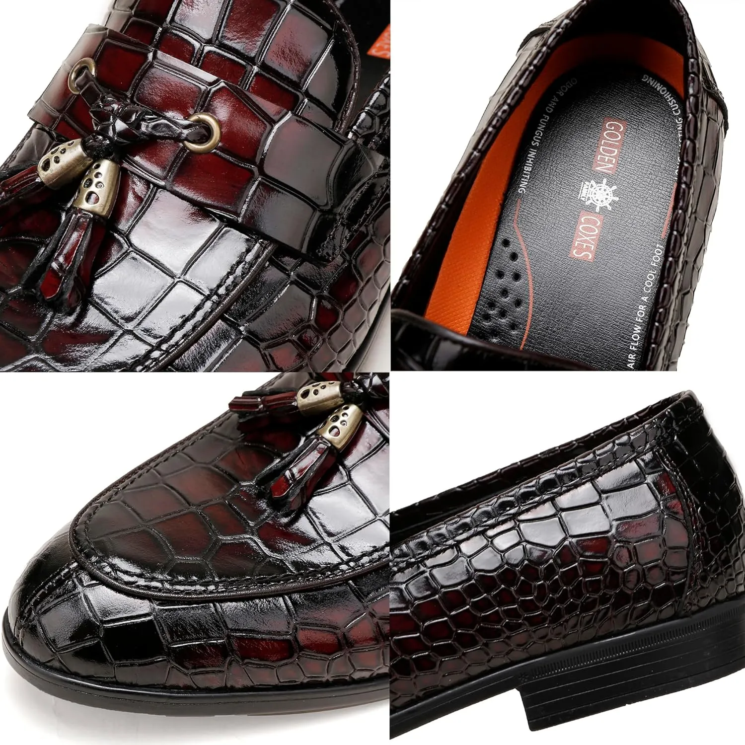 Fashion Leather Dress Shoes for Mens, Premium Formal Alligator Printed Classic Dress Loafer Shoe Business Slip On Penny Shoes for Men