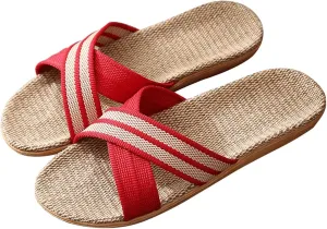 Fashion Neutral Linen Summer Beach Shoes Non-Slip Indoor Slippers (Color : Red, Size : 4/5)
