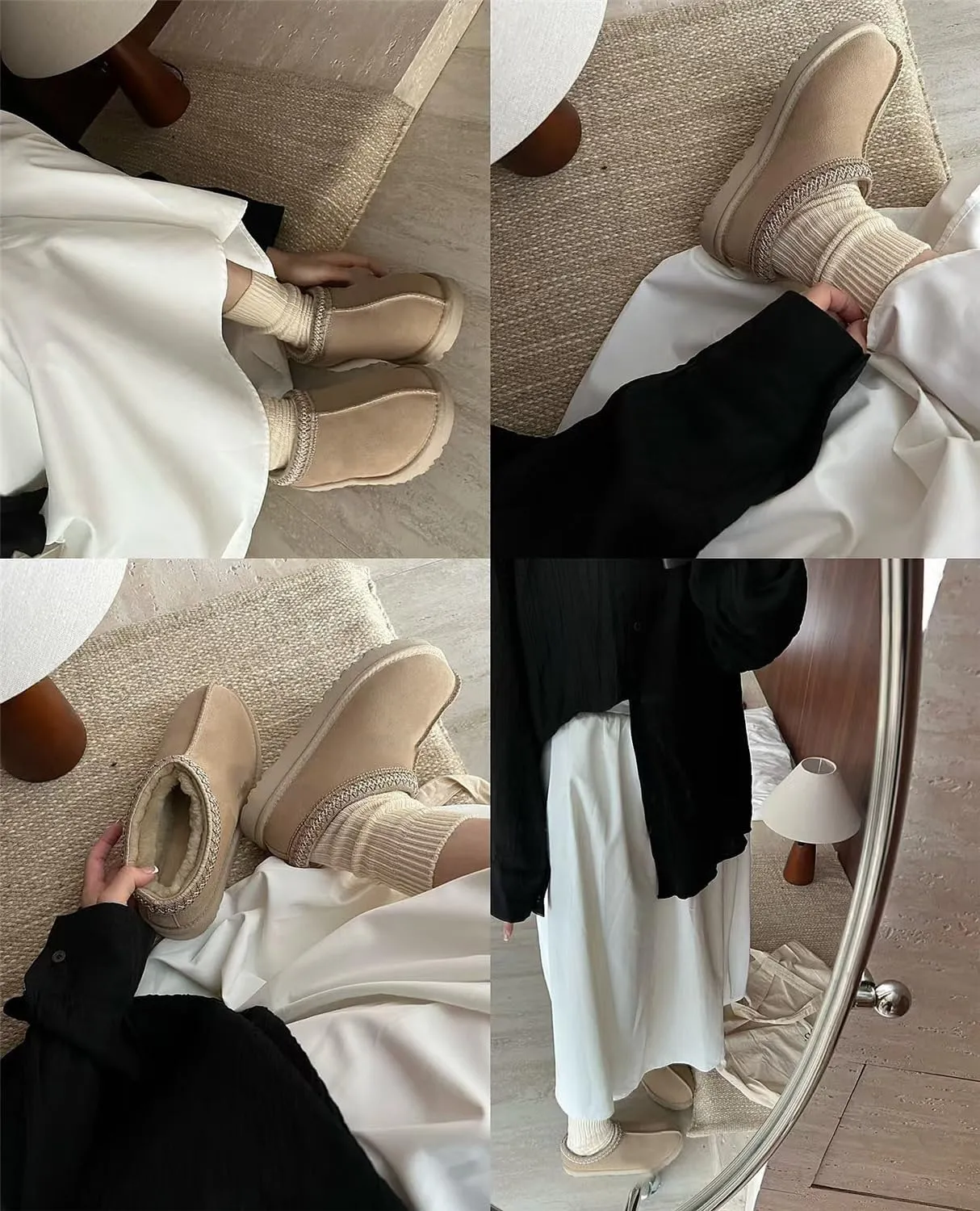 Fashion Plush Platform Slippers - Women's Trend Mini Fleece Lined Anti Slip Short Ankle Boots for Outdoor & Indoor Use