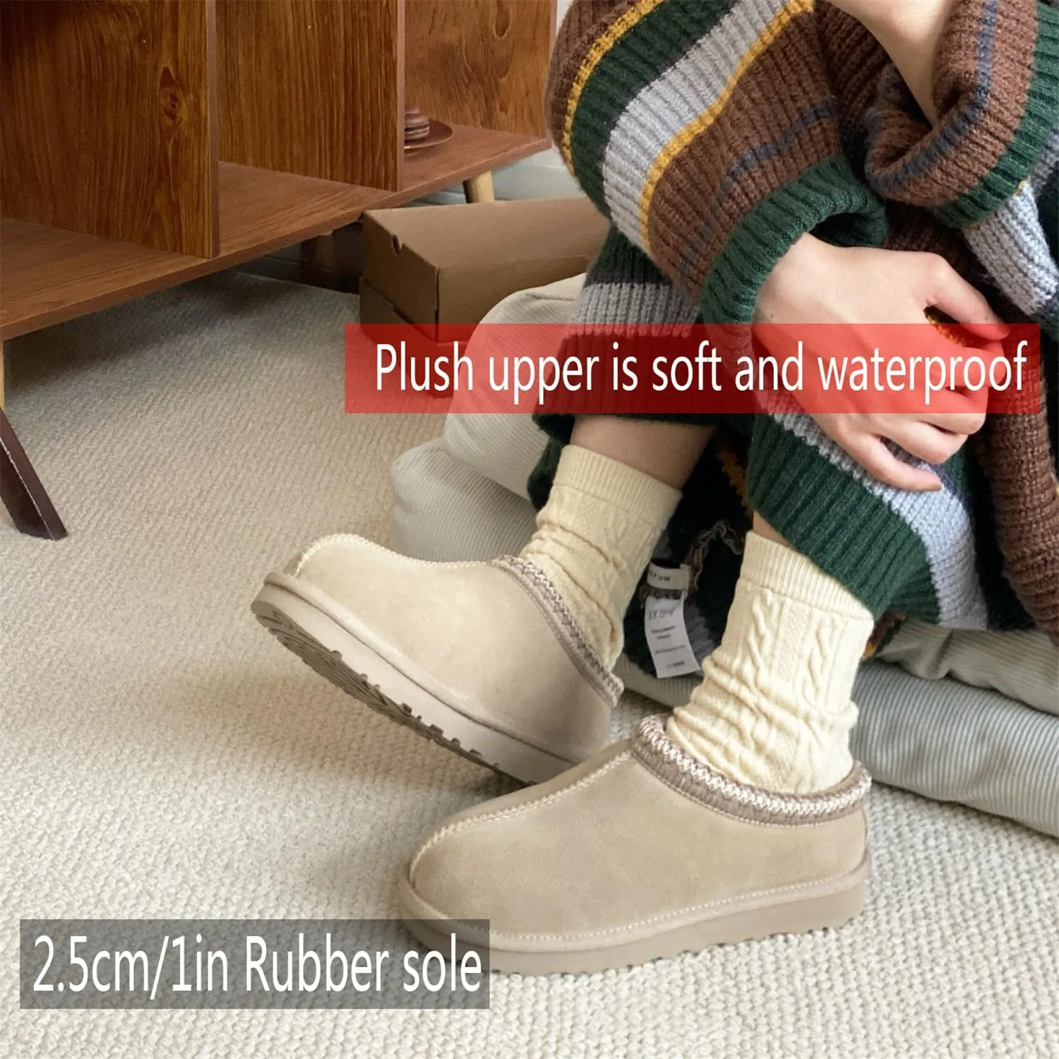 Fashion Plush Platform Slippers - Women's Trend Mini Fleece Lined Anti Slip Short Ankle Boots for Outdoor & Indoor Use