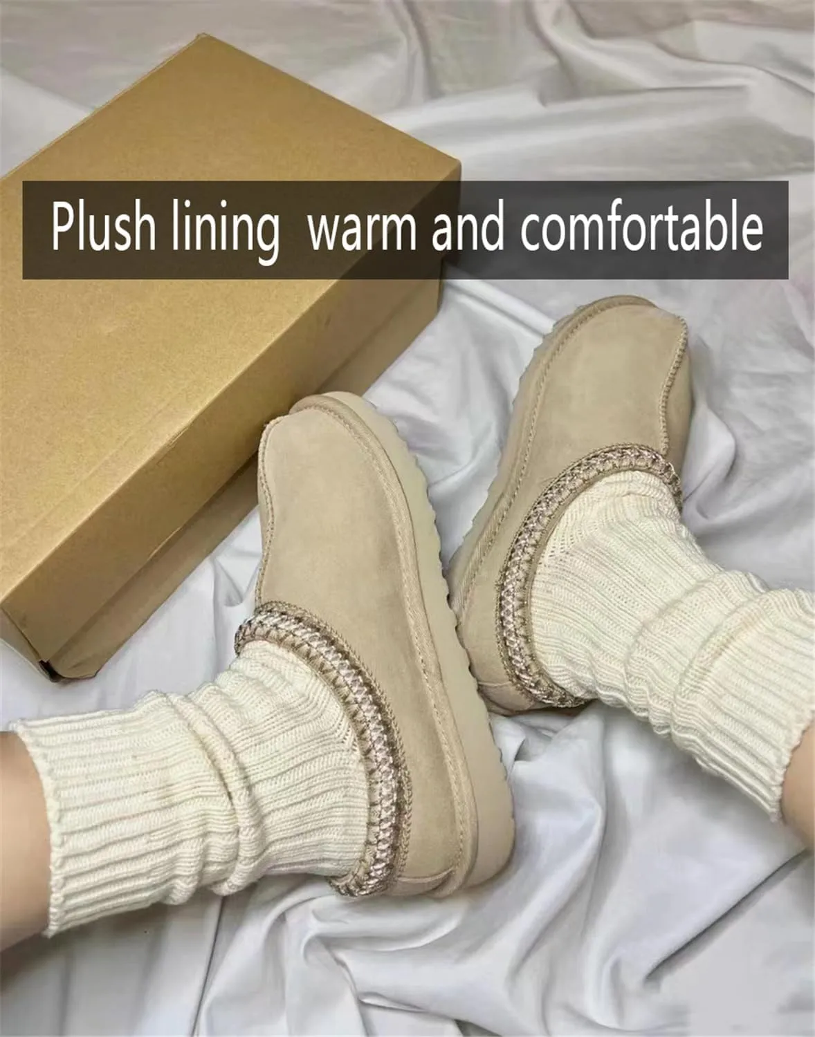 Fashion Plush Platform Slippers - Women's Trend Mini Fleece Lined Anti Slip Short Ankle Boots for Outdoor & Indoor Use