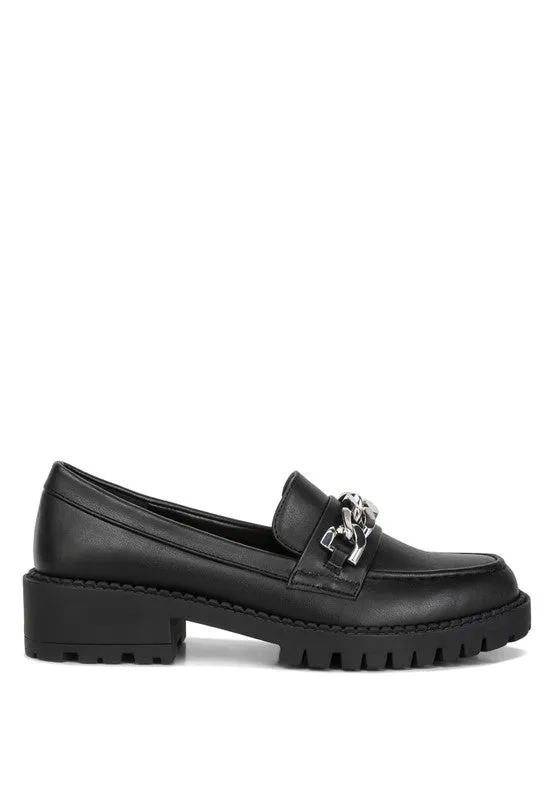 Faux Leather Ashby Chunky Block Heel Loafers