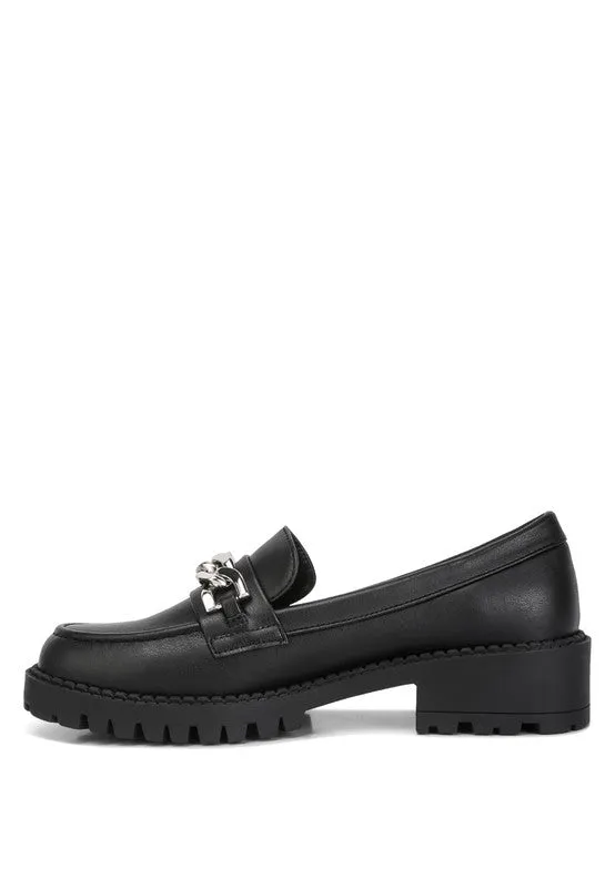 Faux Leather Ashby Chunky Block Heel Loafers