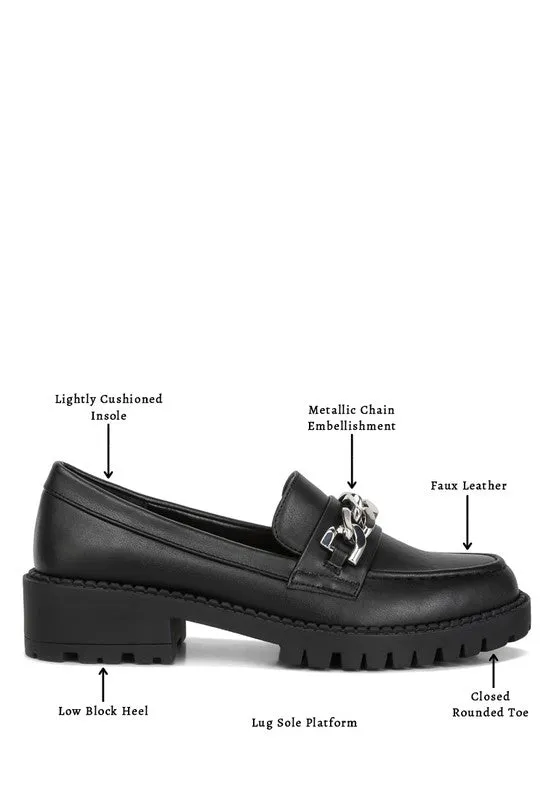 Faux Leather Ashby Chunky Block Heel Loafers