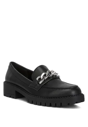 Faux Leather Ashby Chunky Block Heel Loafers