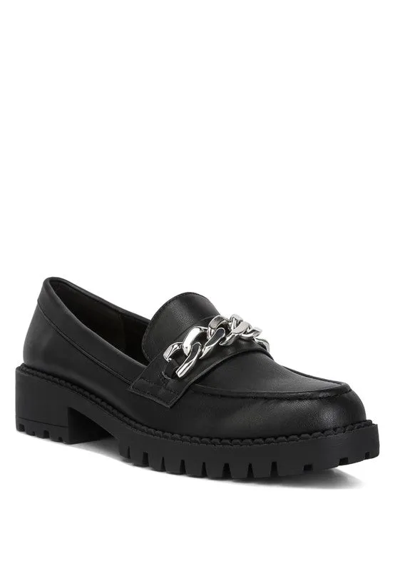 Faux Leather Ashby Chunky Block Heel Loafers