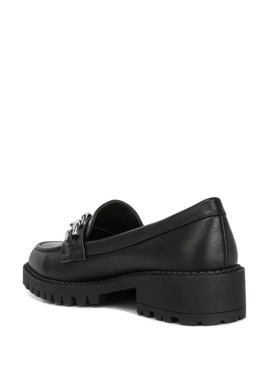 Faux Leather Ashby Chunky Block Heel Loafers