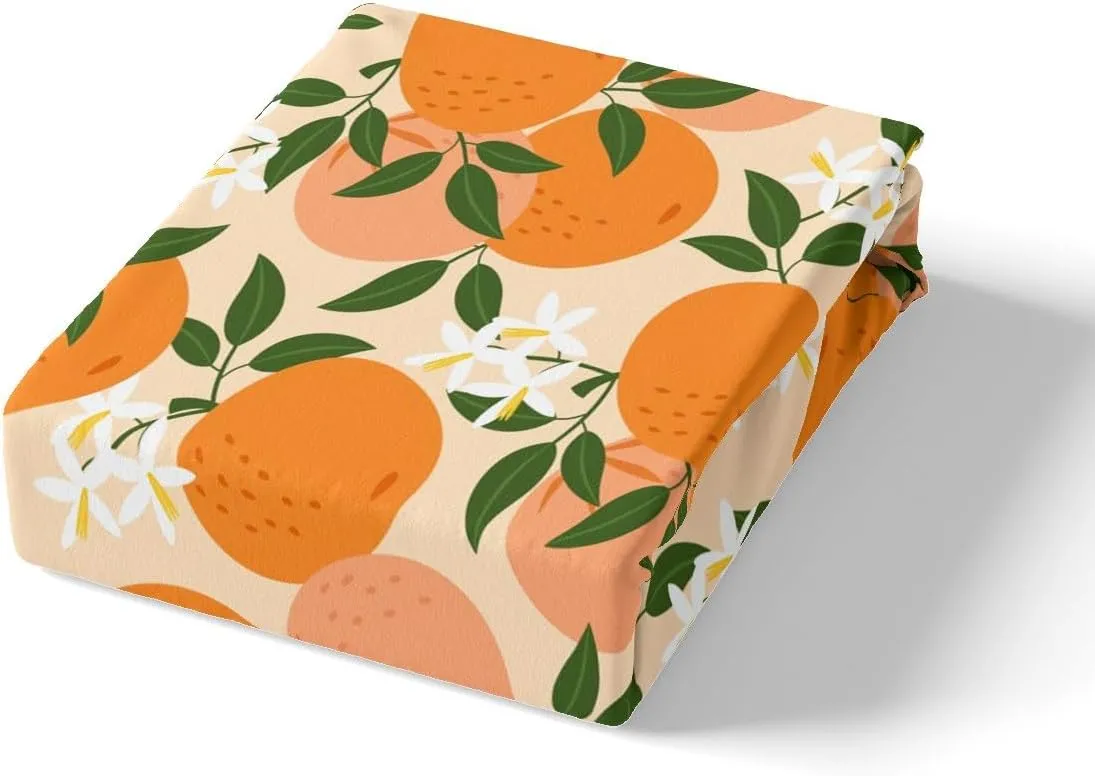 Feelyou Cartoon Orange Fitted Sheet Fresh Oranges Bed Sheets for Kids Boys Girls Cartoon Citrus Fruit Bedding Set Fruit Style Sheets Set Bedroom Collection 3Pcs Queen Size,No Flat Sheet