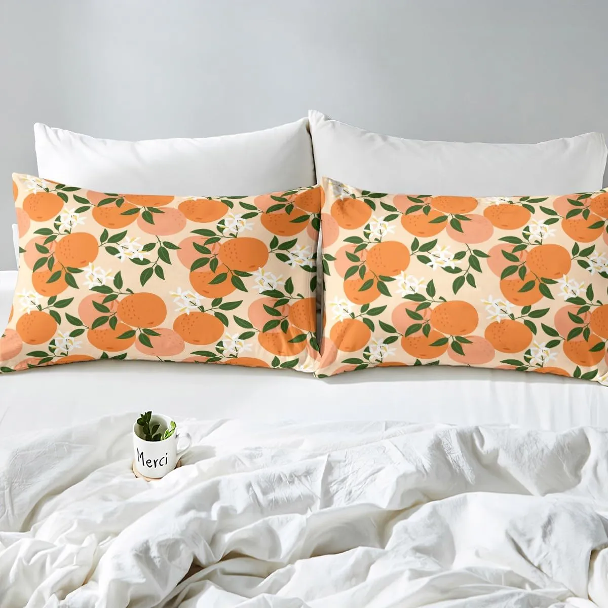 Feelyou Cartoon Orange Fitted Sheet Fresh Oranges Bed Sheets for Kids Boys Girls Cartoon Citrus Fruit Bedding Set Fruit Style Sheets Set Bedroom Collection 3Pcs Queen Size,No Flat Sheet