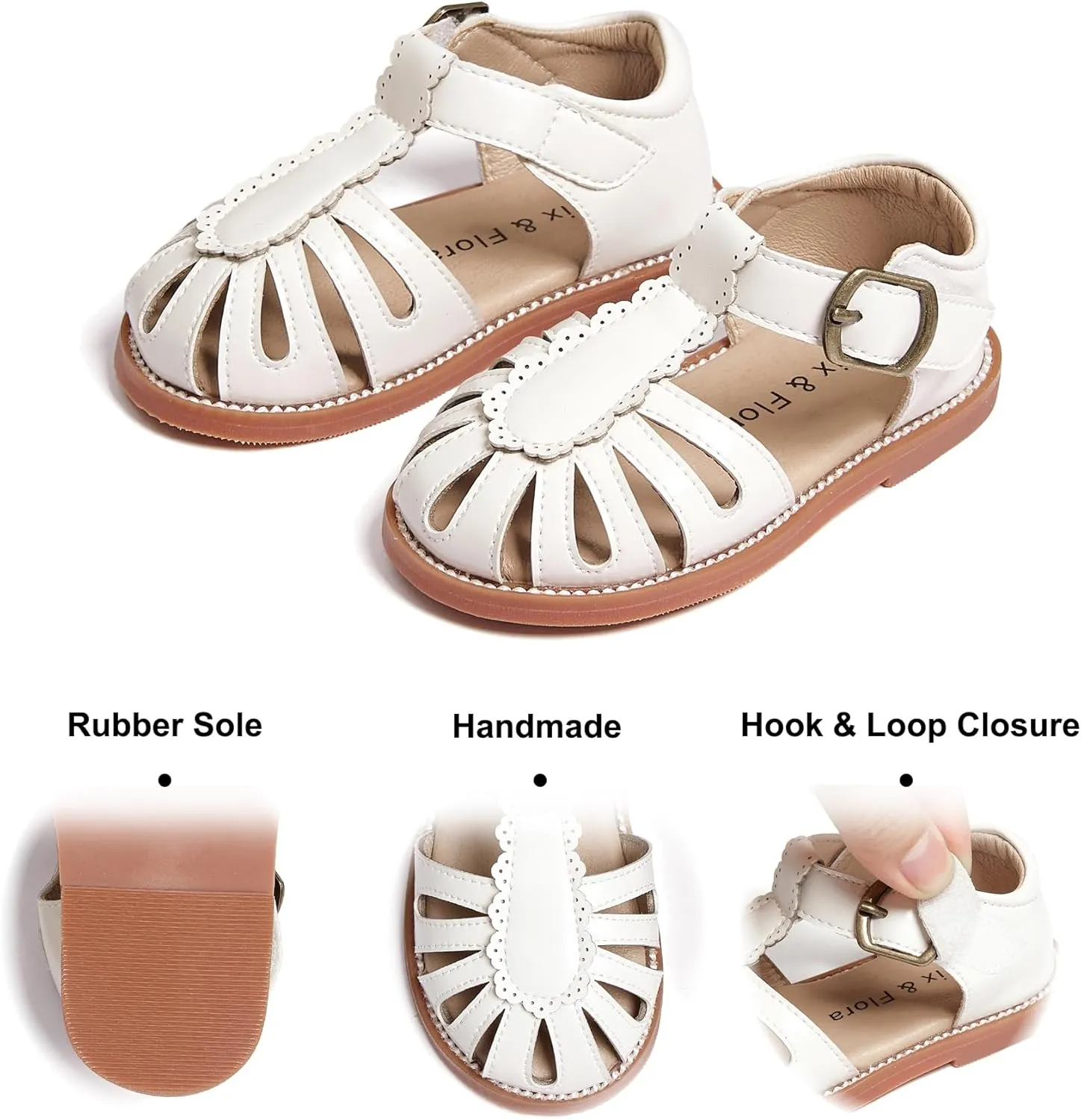 Felix & Flora Toddler Girls Sandals Soft Rubber Princess Flat Shoes Summer Flower Girl Shoes