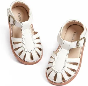 Felix & Flora Toddler Girls Sandals Soft Rubber Princess Flat Shoes Summer Flower Girl Shoes