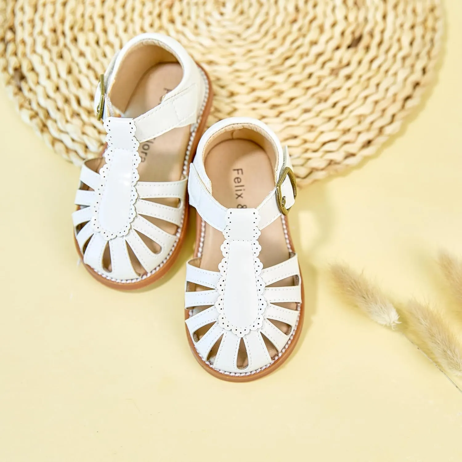 Felix & Flora Toddler Girls Sandals Soft Rubber Princess Flat Shoes Summer Flower Girl Shoes