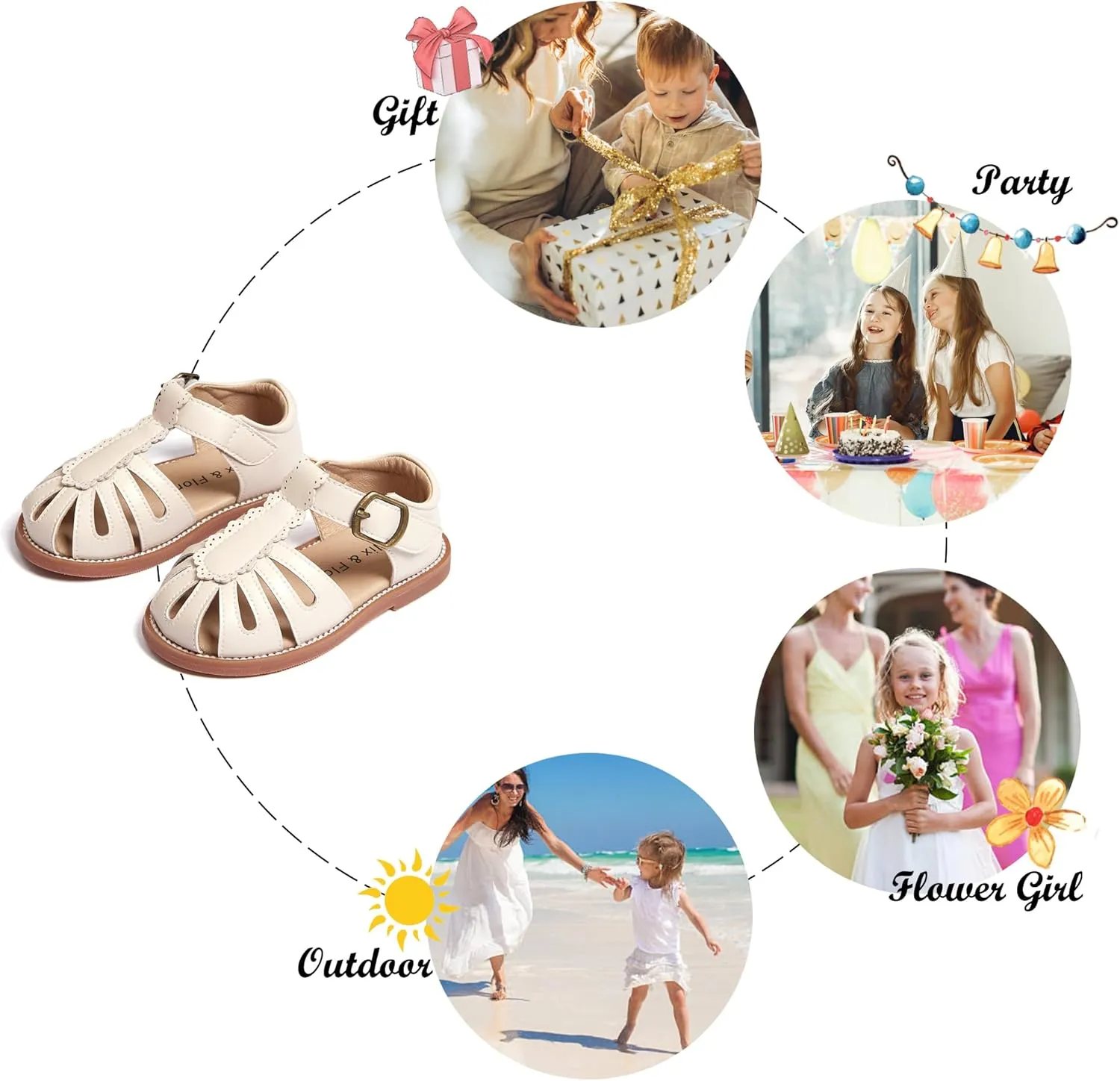 Felix & Flora Toddler Girls Sandals Soft Rubber Princess Flat Shoes Summer Flower Girl Shoes