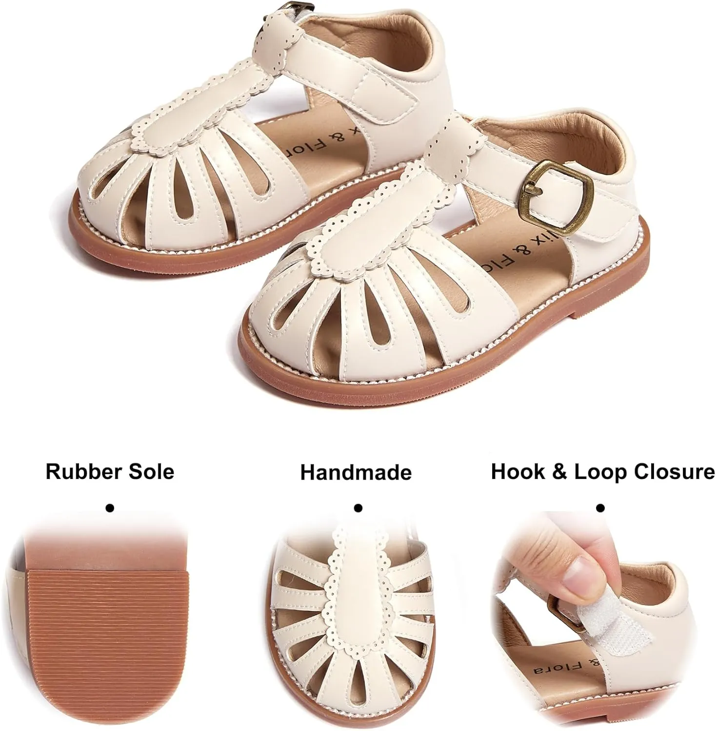 Felix & Flora Toddler Girls Sandals Soft Rubber Princess Flat Shoes Summer Flower Girl Shoes