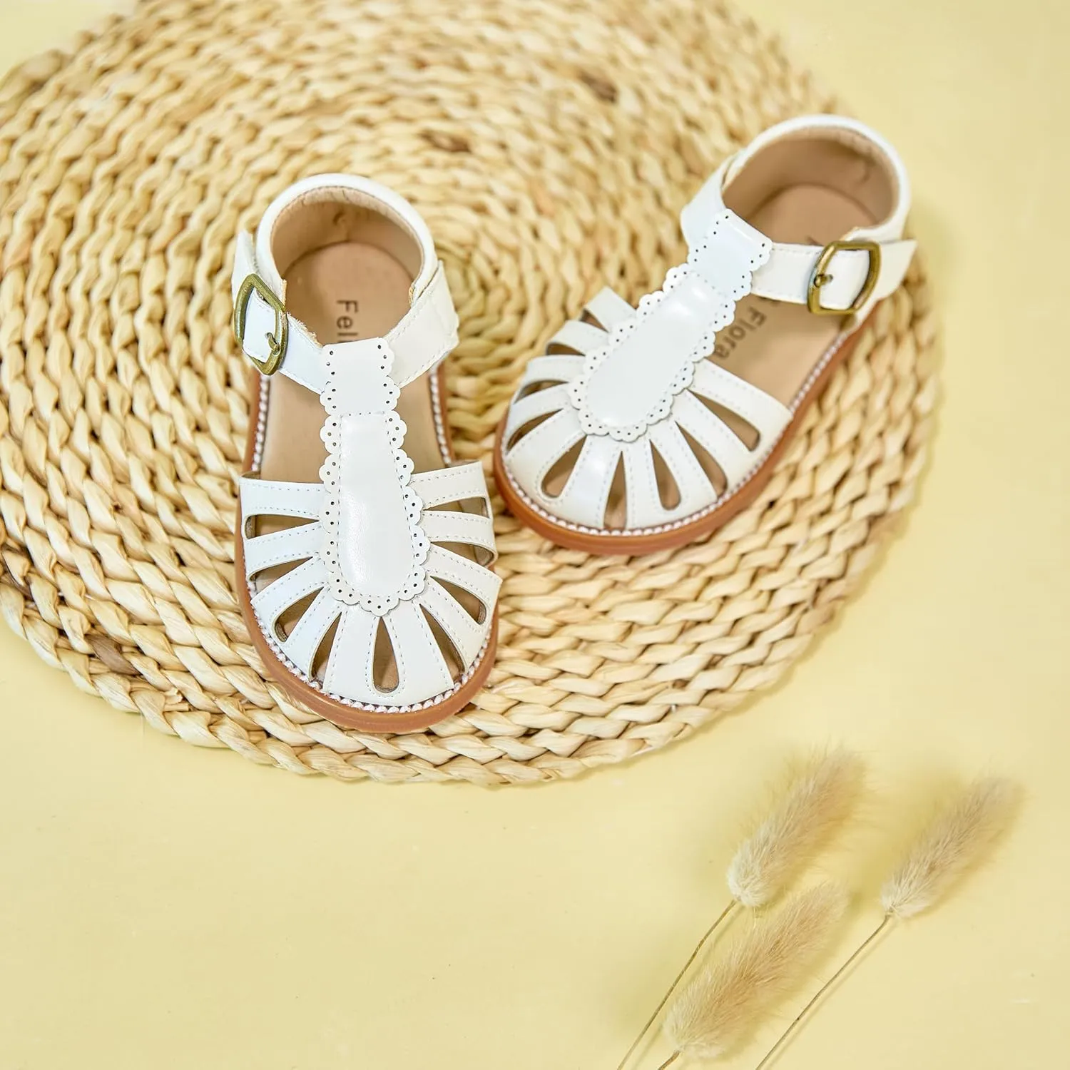 Felix & Flora Toddler Girls Sandals Soft Rubber Princess Flat Shoes Summer Flower Girl Shoes