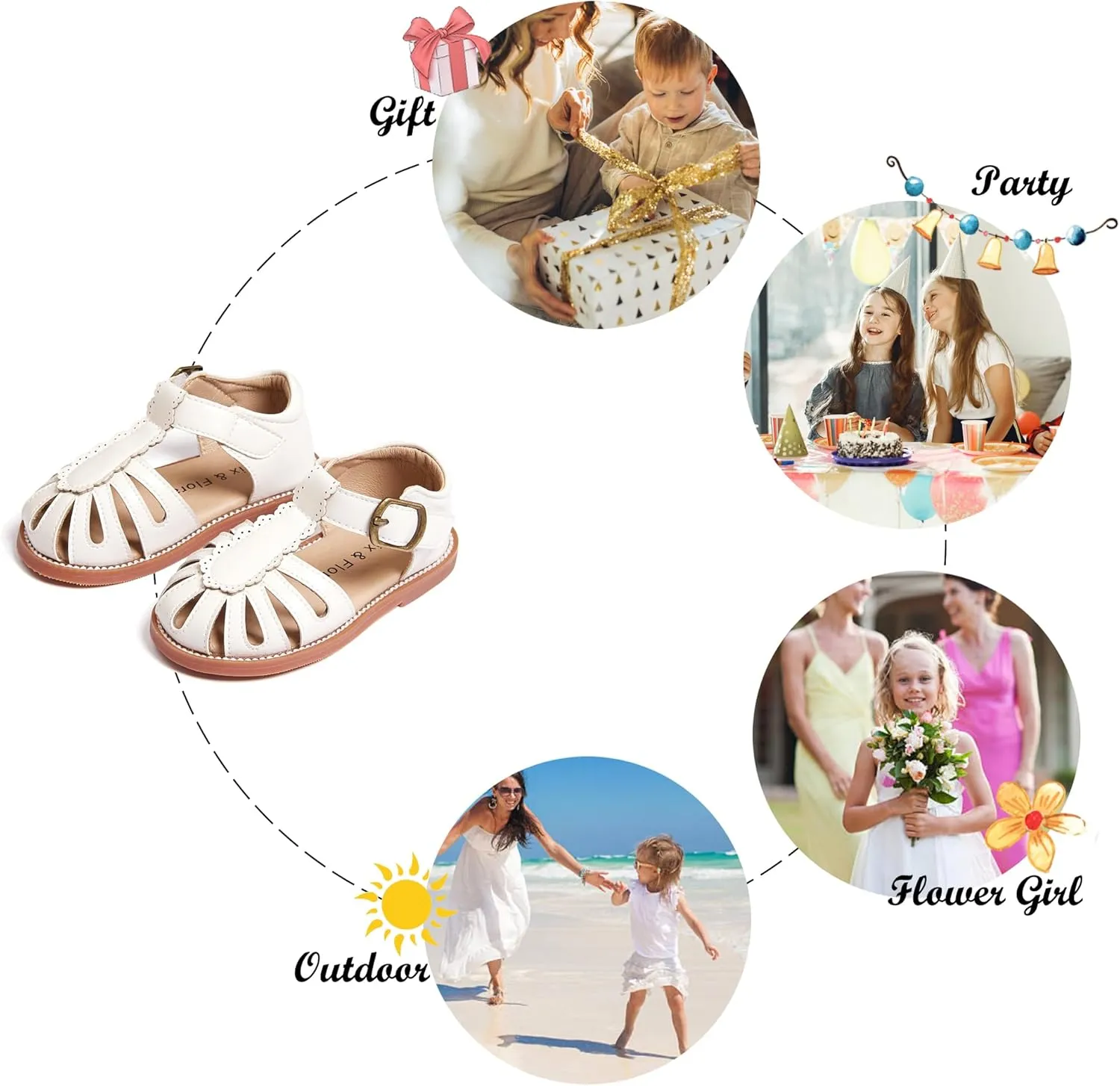 Felix & Flora Toddler Girls Sandals Soft Rubber Princess Flat Shoes Summer Flower Girl Shoes