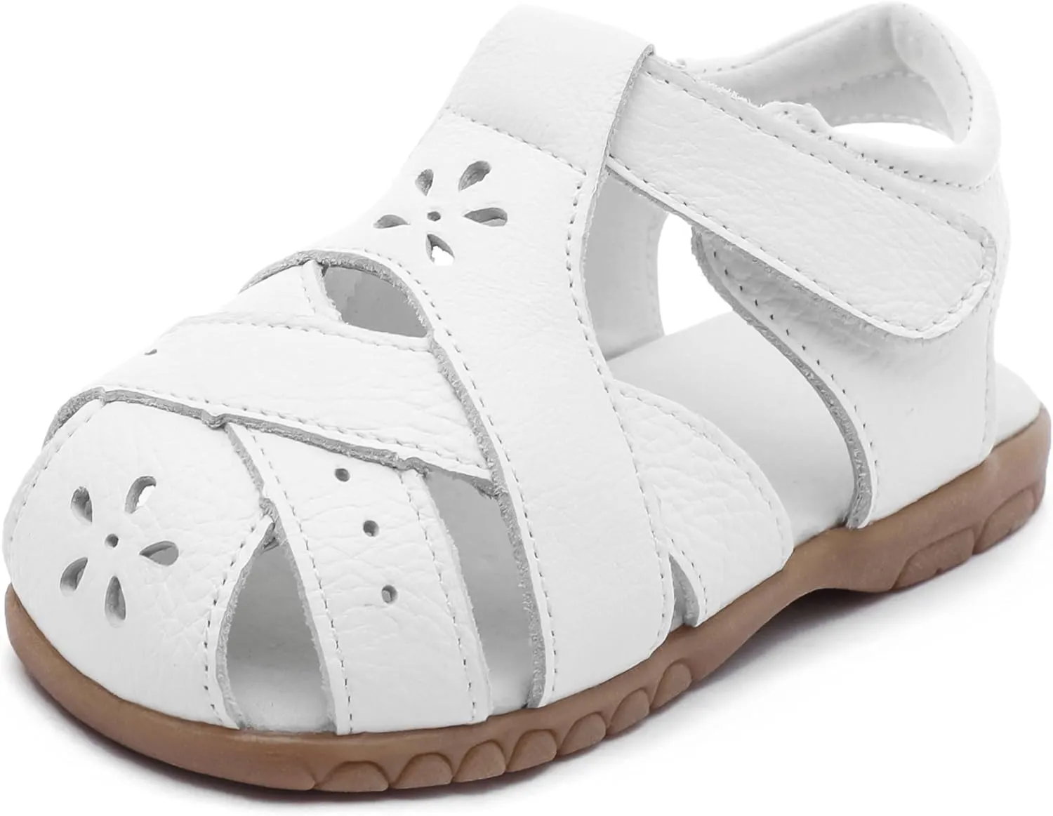 Femizee Girls Genuine Leather Soft Closed Toe Princess Flat Shoes Summer Sandals(Toddler/Little Kid)